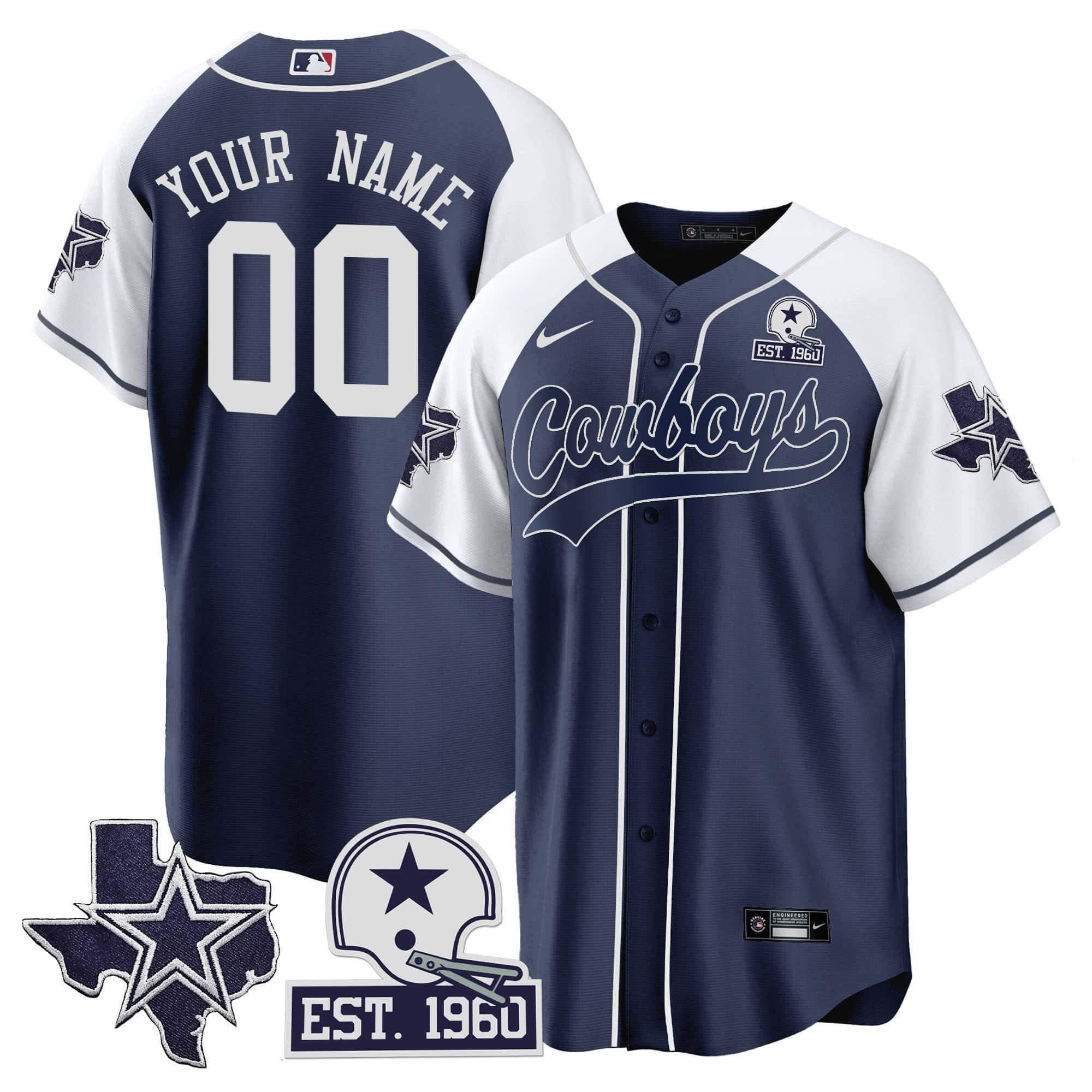 Men Dallas Cowboys Dark blue 2024 Nike Patch Baseball Custom NFL Jersey style 1